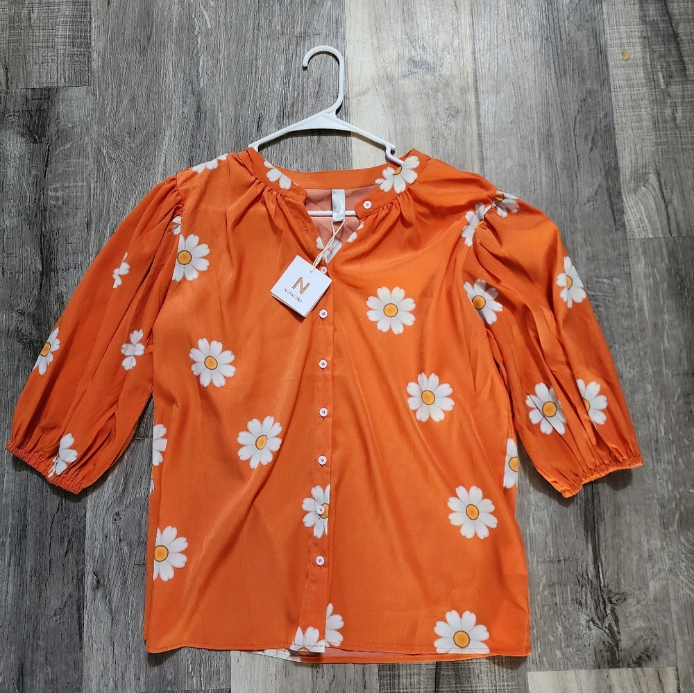 Collection Orange Daisy Button-Front Blouse